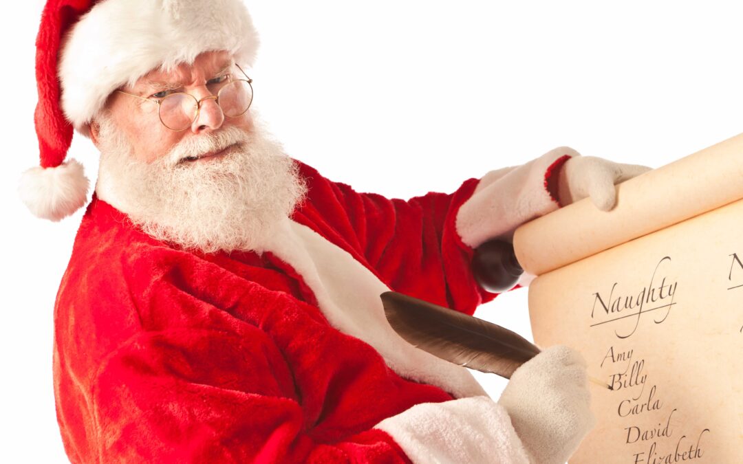 Santa Claus adding names to his Naughty list