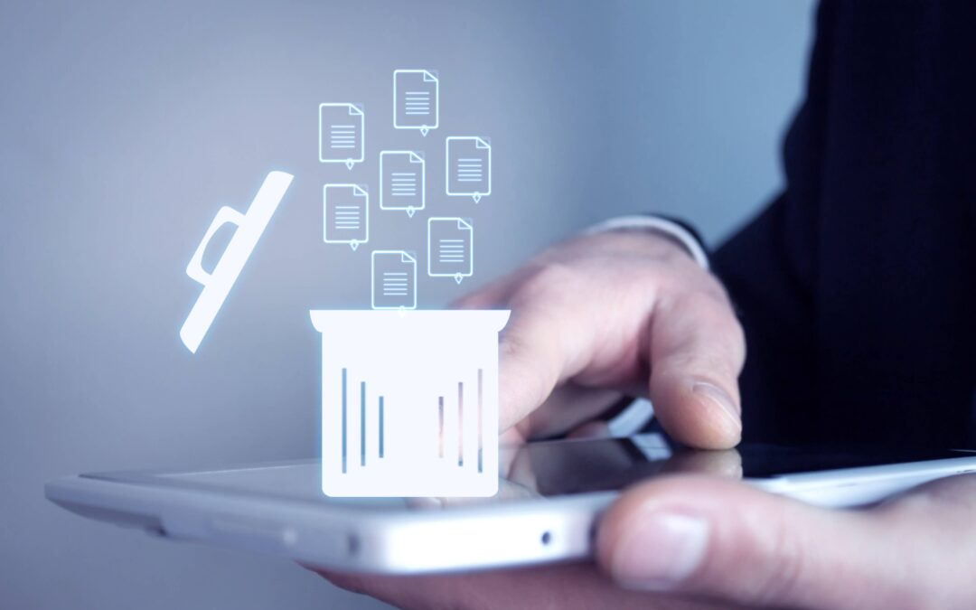 A man deleting documents on his smartphone.