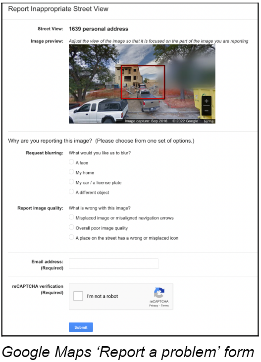 Google Maps Report a Problem