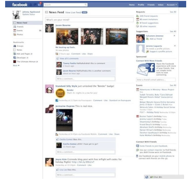 Screenshot of an old Facebook newsfeed.